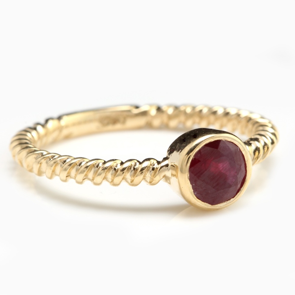 Splendid Natural Ruby 14k Solid Yellow Gold Ring - image 2